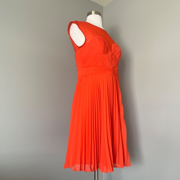 Karen Millen Orange Chiffon Cocktail Pleated Sleeveless Elegant Dress 10 Large - Picture 6 of 15